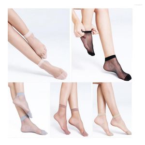 Women Socks 40pcs 20 Pairs/lot Women's Short Crystal Stockings Sexy Transparent Ankle Sox Invisible Thin Elastic Nylon Female Summer