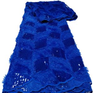 African French Net Tulle Lace Sequins Fabric Sewing Craft 5 Yards African Women Dress Wedding Party 2023 Latest Blue Purple Nigerian Modern Cloth High Quality KY-6149