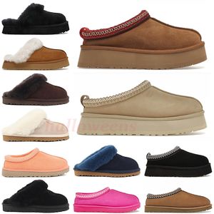 Kvinnor tazz tofflor senapsfrö tasman designer tofflor kastanj svart fluffy päls slider loafers platta form fuzzy päls snö vinter stövlar storlek 44