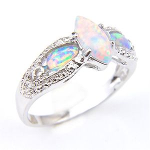 NEW6 PCS LOT Holiday Gift Biżuteria Unikalne białe klejnoty opalowe Rosja 925 srebrny opal dla kobiet w przyjęciu weselny Ring259a