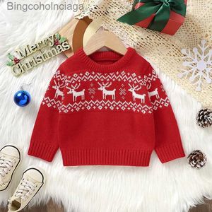 Kvinnors tröjor Baby Kids Boys Girls Long Sleeve Christmas Sweaters Sticked Red Casual Crew Neck Nyfödd spädbarnsrenare Pullovers Knitwear 1-3yl231010