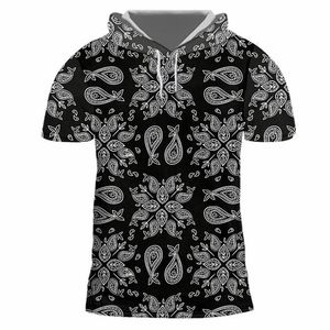 Erkekler T-Shirts Erkeklerin Kapşonlu Tshirt AB boyutu Siyah Paisley Bandana Desen 3D Baskı Gündelik Kısa Kollu Harajuku Gömlekler S225J