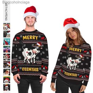 Kadın Sweaters Merry Kissmyass Komik İnek 3d Baskılı Erkekler Çirkin Noel Sweaters Unisex Tatil Partisi Giydirme Noel Sweatshirts Women Clothersl231010