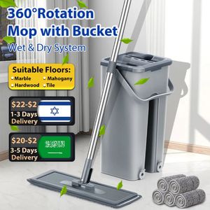 Mops Hand Free Flat Floor Mop And Bucket Set For Professional Home Floor Cleaning System With Washable Microfiber Pads For Hardwood 231009