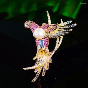 Brooches Jewelry Wholesale Copper Inlaid Cubic Zirconia Imitation Pearl Bird Brooch Coat Pin Clothing Accessories Year Gift