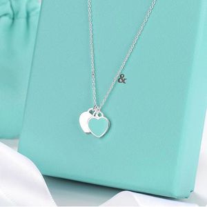 Necklace Classic Famous Brand Double Love Emamel Pendant Heart Clavicle Chain Valentine's Day Gift Pendant Necklace Original Box Jewellery