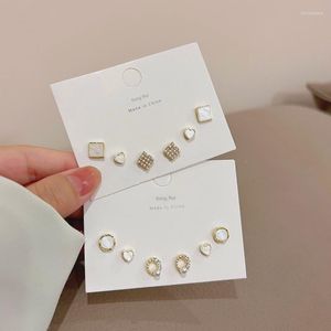 Stud Earrings 6Pcs 925 Silver Needle For Women Shell Pearls Minimalist Geometric Temperament Pierce Accessories Set Jewelry Gift