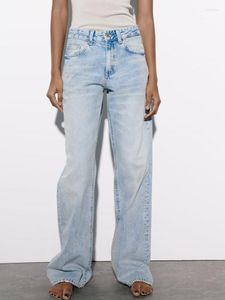 Kvinnor Jeans Casual Solid Mid midja blixtlås Bred ben denim byxor för kvinnor streetwear vintage maxi pant kvinnlig 2023 hösten