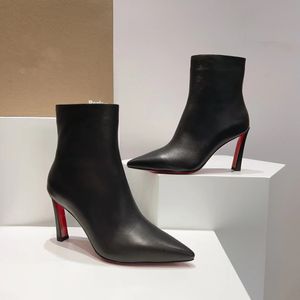 Zima luksus capahutta kobiety kostki czarne cielę skórzane czerwone dno but but spiczasty stóp szpilka obcas