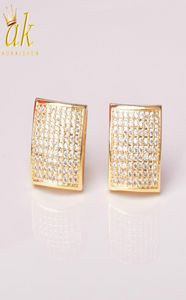 12MM IcedOut Earring for Men Square Stud Spiral Ear Plug Screw Back Hip Hop Jewelry Gold Color Material Copper CZ Stone6552298