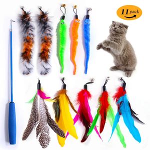 Brinquedos de gato 11pcs substituição pena brinquedo conjunto cabeça produtos de vara retrátil 231010