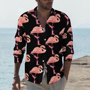 Men's Casual Shirts Flamingo Shirt Autumn Man Trendy Blouses Long Sleeve Graphic Aesthetic Clothing Plus Size 3XL 4XL