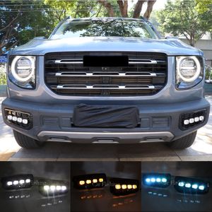 Car LED DRL For HAVAL DARGO 2021 2022 Daytime Running Lights with Yellow Turn Signal Driving Lights Fog lamp cover