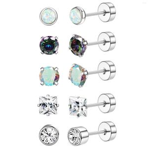 Studörhängen 1-5 par Hypoallergeniskt rostfritt stål 18G Small Opal Cz platt baksida brosk Piercing smycken set för män kvinnor