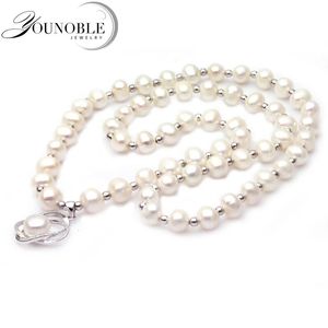 Pendant Necklaces Long Natural Freshwater Pearl Pendant Necklace 925 Sterling Silver Jewelry Women Statement 231010