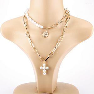 Chains Women Fashion Statement Necklace Cross Pendant Chocker Multi-circle Colar