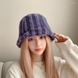 Berets Cross-border Autumn And Winter Curled Angora Hair Pullover Hat Knitted Beanless Warm Women's Wool Solid Color