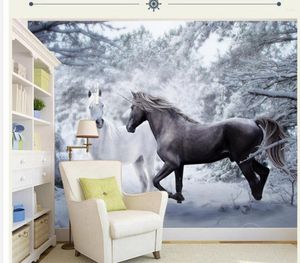 Sfondi Decorazione della casa Parete Carta da parati 3d Cavallo di neve Sfondo artistico in bianco e nero Po