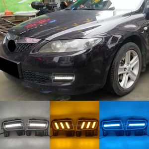 Mazda 6 Mazda6 2006 2007 2008 2009 LED DRLデイタイムランニングライトデイライトフォグランプカバーが黄色のターン信号付きカバー