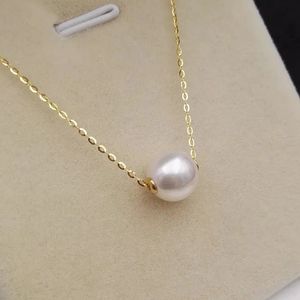 Pendant Necklaces Natural Freshwater Pearl Pendant Necklace 18K Pure Yellow Gold Chain Women White Pink Purple Round Pearl X0001 231010