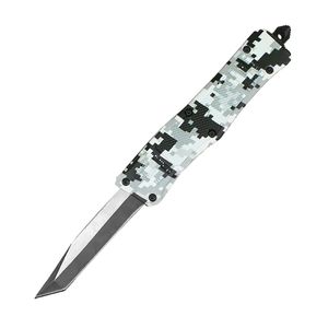 Winter Camo 7 Inch 616 Mini Auto Tactical Knife 440C Two-tone Blade Zinc-aluminum Alloy EDC Pocket Knives with Nylon Bag