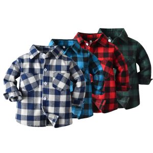 New Autumn Winter Kids Plaid Shirt Double Pockets Long Sleeved Casual Cotton Children Clothes Kids Tops