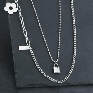 New Fashion Lock Floral Pendant Necklace Layered Statement Long Chain Punk Padlock Neckless for Women Girls Gothic Jewelry CN86295n