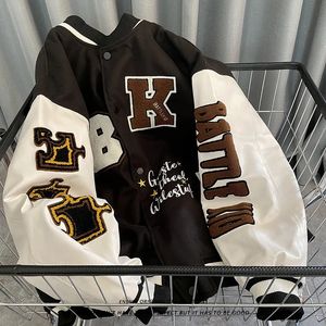 Herrjackor Baseball Uniform Jackets Spring och Autumn Retro Quiltade broderade män och kvinnor löser Brand Street Jacket Par Shirt 231009