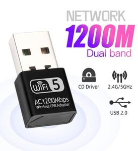 1200Mbps Mini USB WiFi Adaptör Ağı LAN KARTI PC WiFi Dongle Çift Bant 24G5G Kablosuz WiFi Alıcı Masaüstü Dizüstü Dizüstü Dizüstü