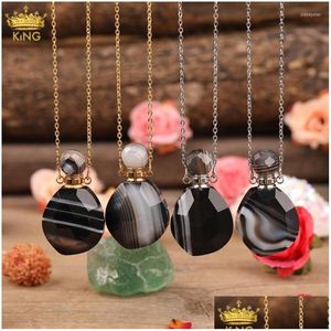 Colares de pingente Colares de pingente facetado natural preto ágata pedra por garrafa para mulheres ouro onyx óleo essencial difusor colar dhz5e