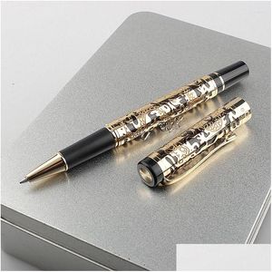 Żelowe długopisy hurtowe Jinhao 5000 vintage metalowa rolka pióra piękna smok tekstura rzeźbia 0,7 mm dla biurowego biznesu słodka drop d otyvn