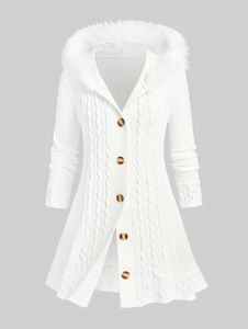 Kadın Sweaters Rusegal Plus Boy Boyu Kadınlar Beyaz Sahte Kürk Kapşonlu Süvari 4xl Kadın Sonbahar Kış Katı Kablo Örgü Uzun Çizgi Talifler Top 231010