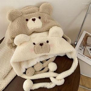 Berets Bear Ear Hat Earflap Ski Hooded Fleece Beanie Bomber Plush Trapper Winter Warm O27 22 Drop206Y