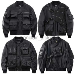 Jackets masculinos estilo japonês harajuku y2k de grande porte cyberpunk multi bolsos de cargo jaqueta de bombardeiro masculino urbano streetwearwear techwear ma1 casaco preto j231010