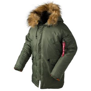 Herrarna ner parkas vinter n3b puffer män lång kappa militär päls huva varm taktisk bombplan armé koreansk tjock parka 231010