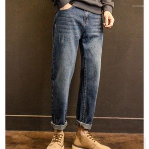 Мужские джинсы весна осенние корейские винтажные винтажные харадзюку мужчины повседневные все матч с прямыми ногами карманы