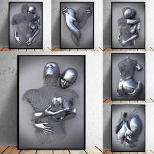 Pinturas Casais Nórdicos Metal Figura Estátua Arte Da Parede Pintura Amante Escultura Pôster Impressão Parede Imagem Para Sala de estar Decoração de Casa 231009