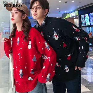 Kadınların Sweaters Noel Örgü Süvari Kadın Erkek Büyük Boy Kazak Navidad Çift Kadın Kazak Sonbahar Kış Patchwork Kazak Ceket231010