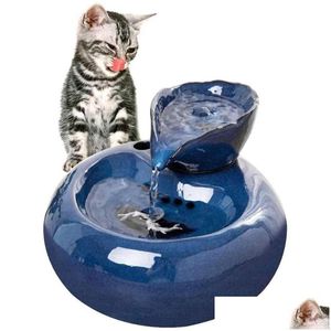 キャットボウルフィーダー猫ボウルフィーダーセラミック飲酒フィーダー電気噴水犬ボウルマティブペットウォーターディスペンサーシンクホームガーデンP dhedk