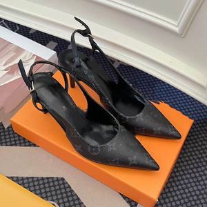 Women Archlight high heels sandal pumps luxury designer slip on pointed woman dress shoes slingback sandals brown genuine leather Cherie slipper 08