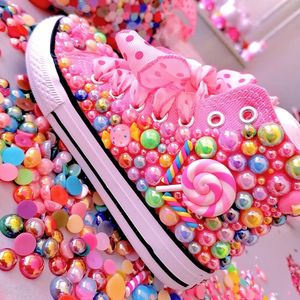 Handmade Rhinestones Bling Girls Womens Kids and Mother Candy Canvas Shoes Pearls Sneakers for Girl Birthday Party Wedding 231009