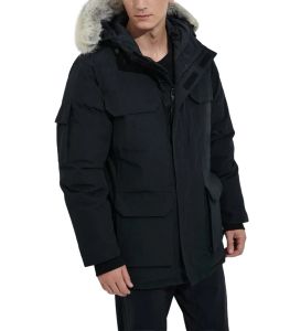 Gänsedaunenmantel für Herren, Winterjacke, echter Wolfspelzkragen, Kapuze, warme und winddichte Outdoor-Mäntel mit abnehmbarer Mütze, Parka, Schwarz, Blau, Rot, Herren-Oberbekleidung, Daunenjacke