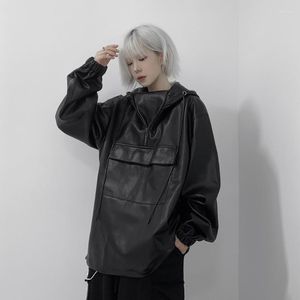 Women's Hoodies American Unique Oversize Loose Hooded Leather Sweater Coat Autumn Atmosphere Personalized Top