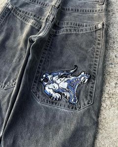 Männer Jeans Y2k Herren JNCO Hip Hop Cartoon Grafik Druck Vintage Baggy Schwarze Hosen Männer Frauen Hohe Taille Breite bein Hosen 231009