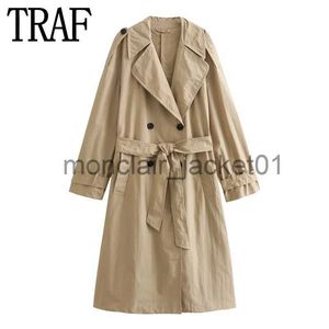 Damen Leder Kunstleder TRAF 2023 Frau TrenchcoatKamel Lange Mäntel Für Frauen Zweireiher Langarm Windjacke Frau Herbst Elegante Mäntel J231010