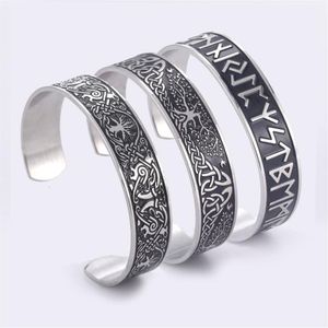 Teamer rostfritt stål nordiska viking runor armband wicca amulet vintage träd av liv manschett armband smycken gåva för män kvinnor297e