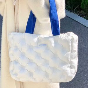 Autumn and winter round dot filled cotton pleated tote bag Klein Blue ins college style large capacity shopping bag for women 231010