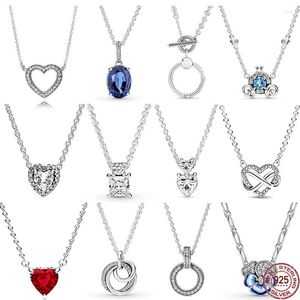 Изысканные женские подвески из стерлингового серебра 925 пробы, классические ослепительные квадратные ожерелья в форме сердца в форме сердца, подходят для оригинальных бусин, подарки своими руками