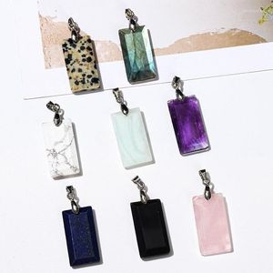 Pendant Necklaces 10pcs Natural Crystal Stone Rectangle Cutting Plate Tag Rose Lapis Obsidian Quartz Charms For Jewelry Making