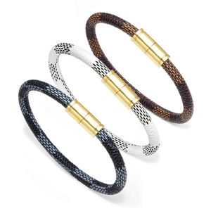 Nova moda pulseira de listra de couro para homens e mulheres casal pulseira liga fivela magnética pulseira